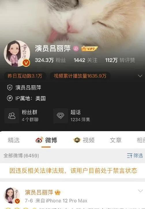 吕丽萍因为言论不当被禁言了