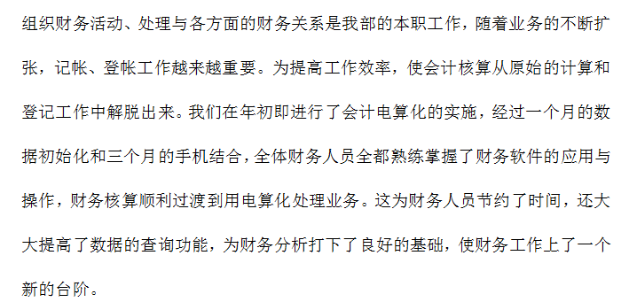 财务部年度工作总结及述职报告模板