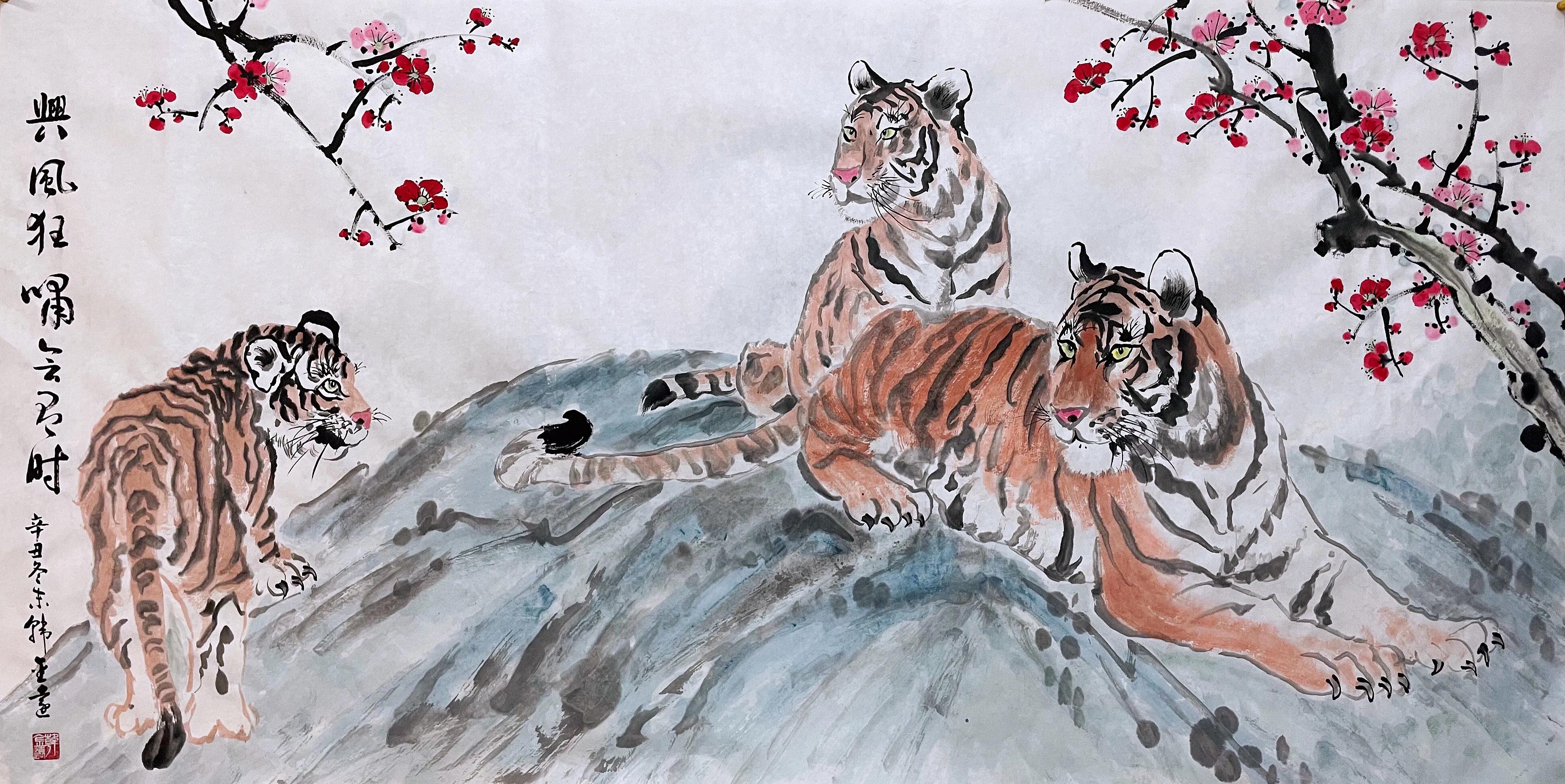韩金远画12虎迎春贺岁2022年是中国传统的十二生肖文化中的虎年