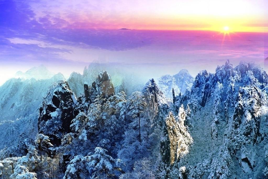 黄山：一日冬雪，半日晴空