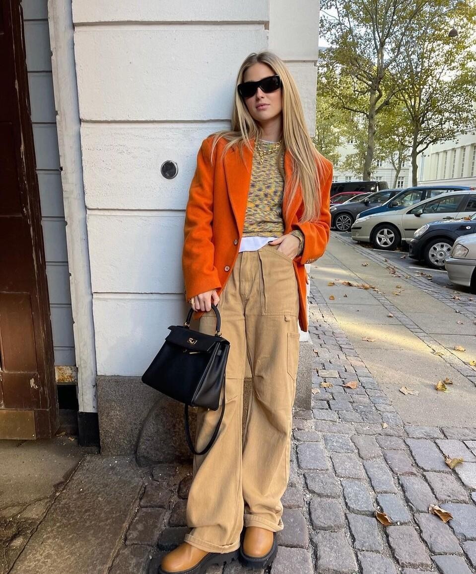冬天也要穿点带颜色的,看时尚达人的橘色穿搭,不仅时髦又亮丽