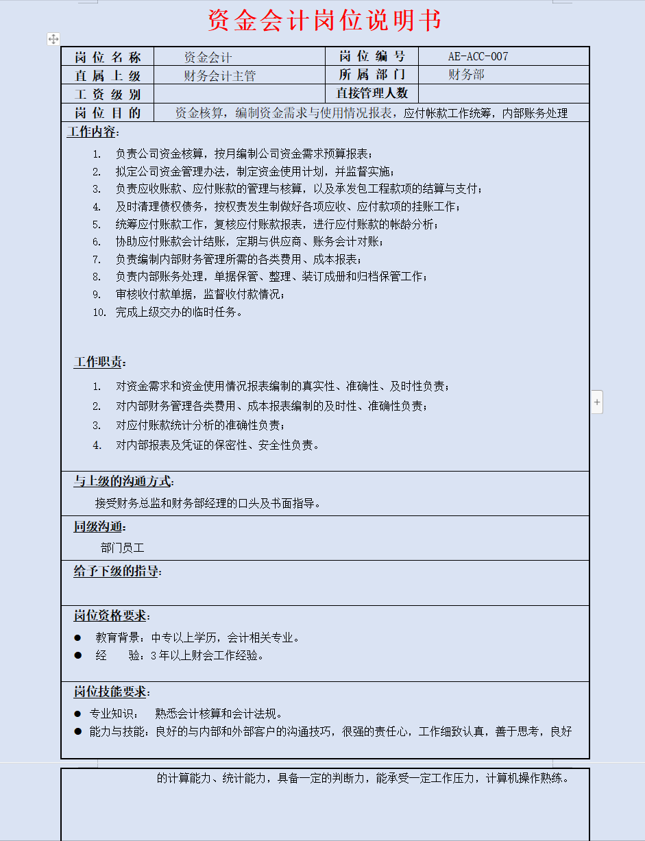 会计刚入职不知道干啥？财务部各岗位说明书，供大家参考