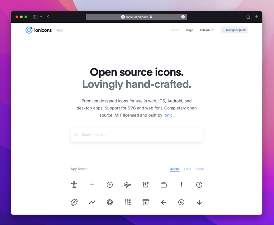 Ionicons - 免费开源、高性能的图标库，适用于 web / APP / 桌面应用