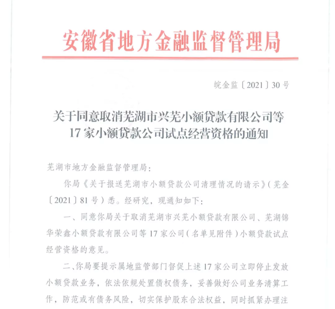 小贷公司清退加速！17家小贷公司被取消试点