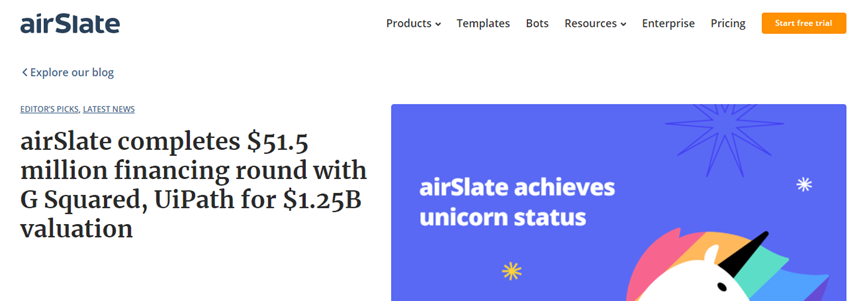 RPA厂商airSlate获5150万美元融资：UiPath领投估值超12.5亿美元