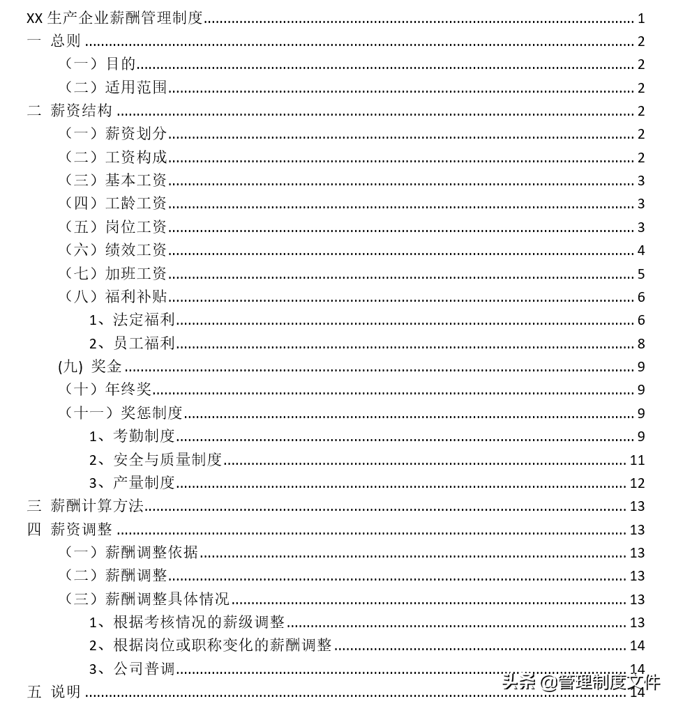 生产型企业薪酬管理制度（14页）2040203