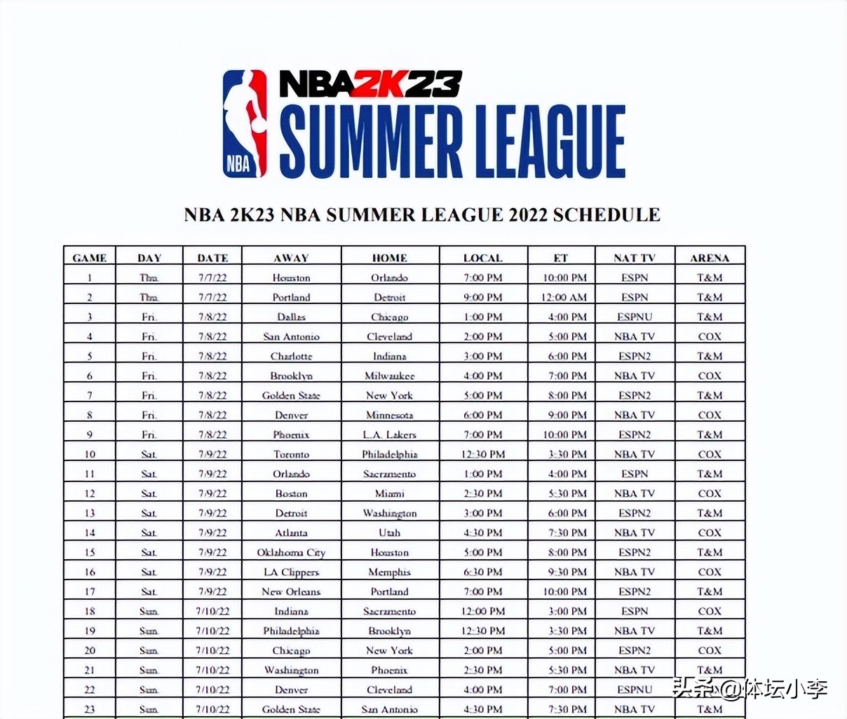 NBA快船赛程(官宣！夏季联赛公布赛程，30队全参加，11天各队打5场比赛)