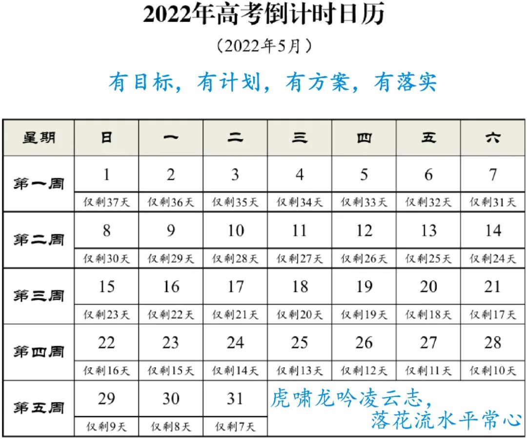 2022 高考倒计时日历分享！一定把握好每个时间节奏点