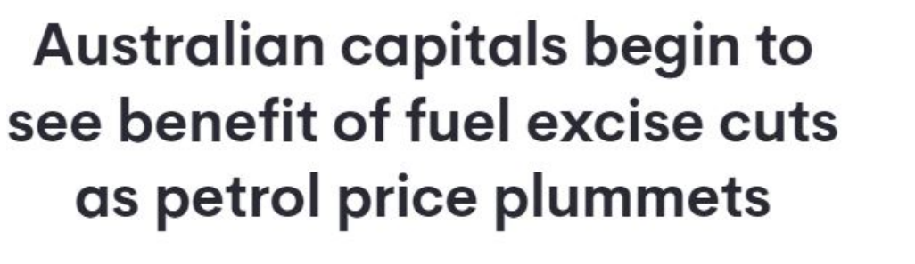 澳洲燃油税减半后各大城市油价下降