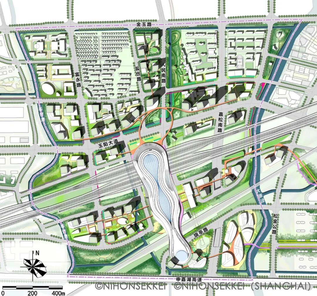 上海松江枢纽地区城市设计——缤纷云环 / NSSH 株式会社日本设计