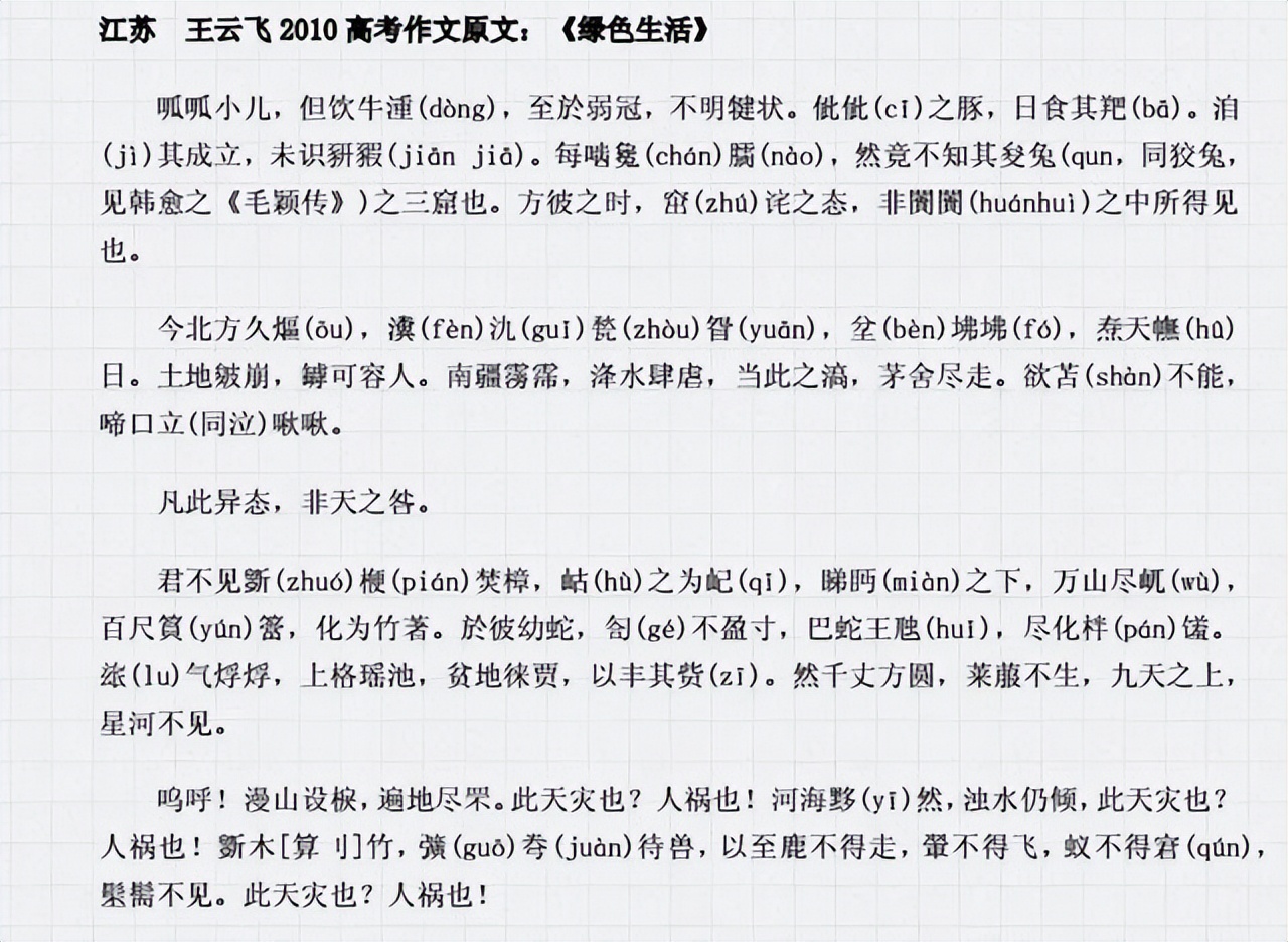 10年江苏考生写755字作文：30字阅卷老师不识，拒绝北大入学东大