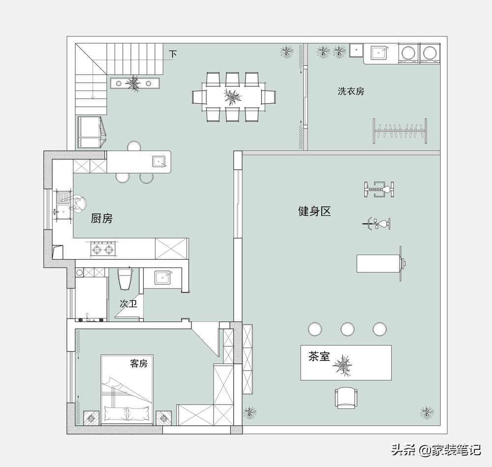 郑州夫妻的二层复式楼，把餐厨空间做到二楼，很实用，而且还敞亮