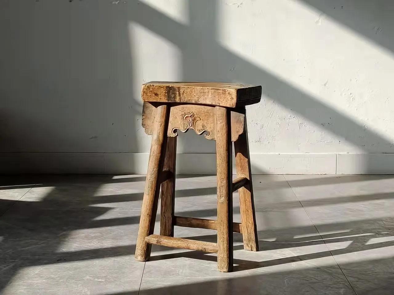 铁犁木玫瑰椅，扇形高凳