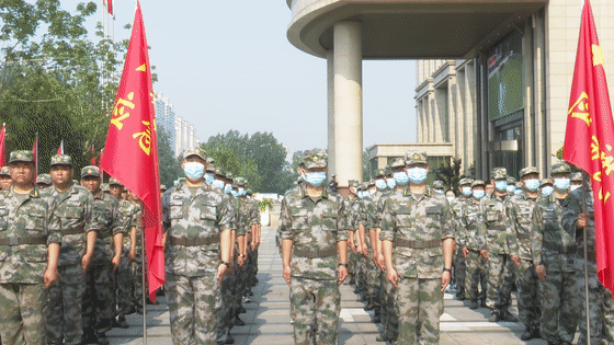 孝义市民兵应急连连部在鹏飞揭牌