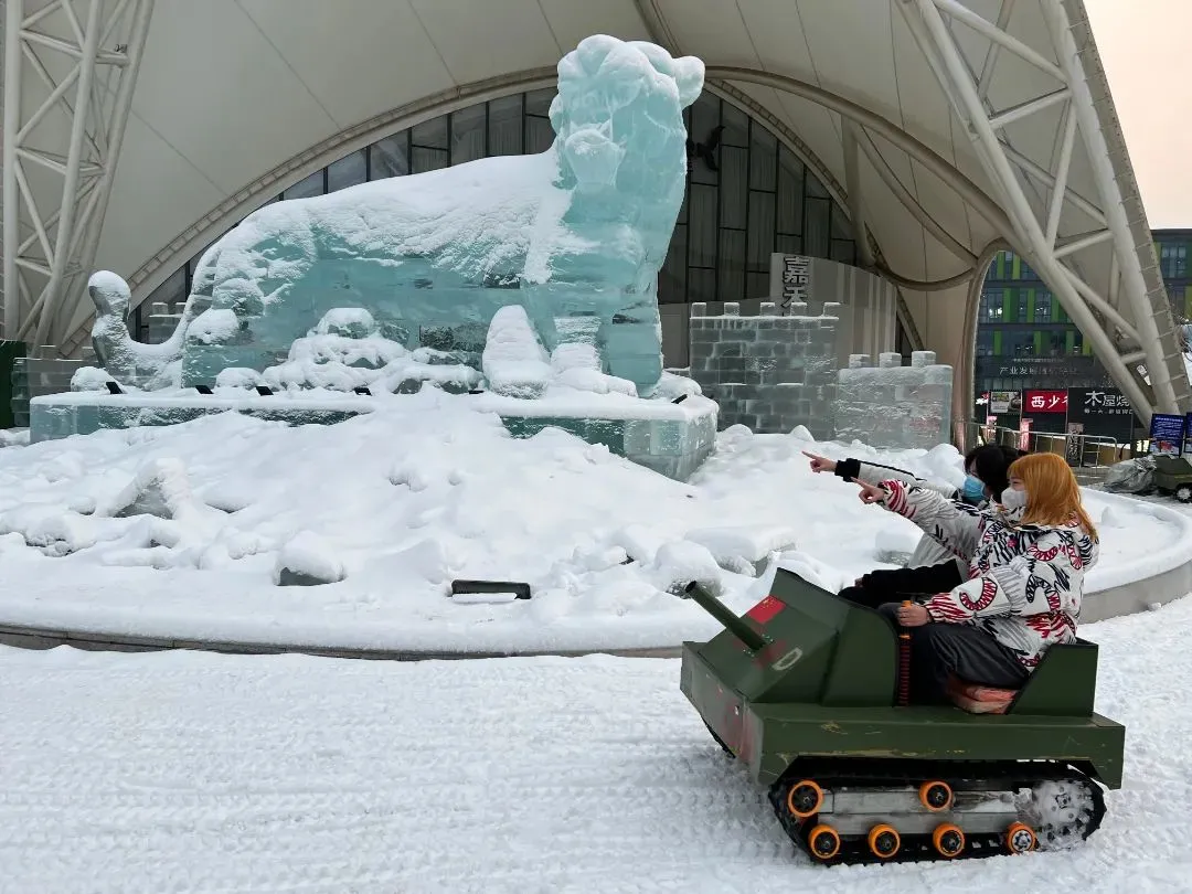 高8米的在嘉禾四季匯西門雪地轉轉,滑雪圈,冰車等多種項目遊客可以