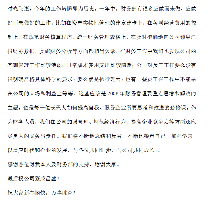 财务部年度工作总结及述职报告模板