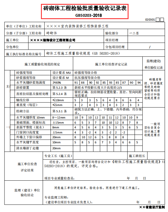 装饰装修工程验收记录表模板，全面细则，上百份表格还附填写规范
