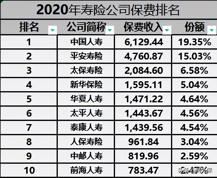 中国十大人身保险公司排名及详细介绍