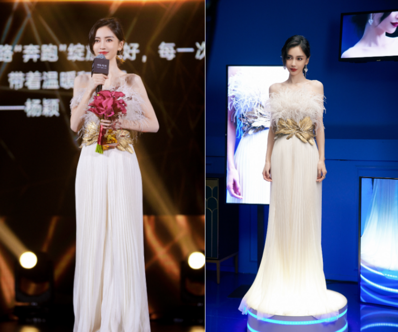 32岁Baby露背高开叉裙走红毯!两手紧握白裙防走光,后背仅绑根绳