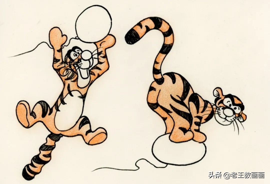 根据原图,用2b铅笔概括出形体,画出跳跳虎的形体和动态(p1↓)油性彩铅