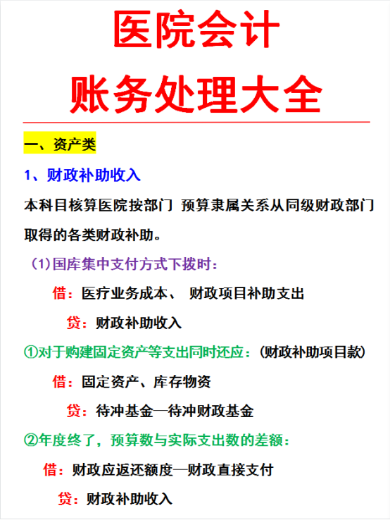 老财务这份医院会计账务处理大全，帮我当上医院会计！感激不尽