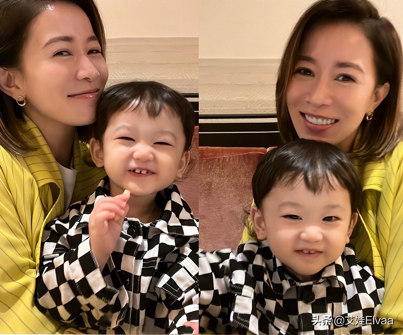 佘诗曼真是“辣妈”，穿风衣抱娃逛街很轻松，笑成眯眯眼母爱泛滥