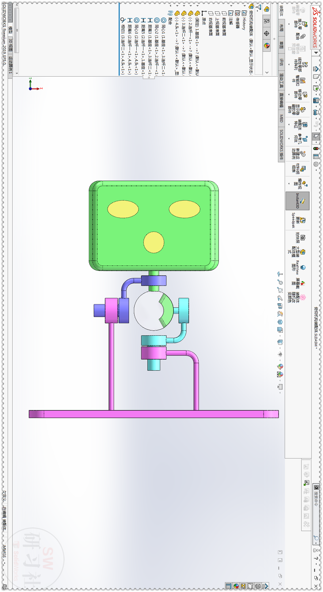 SolidWorks机器人俯仰机构，装配与运动过程