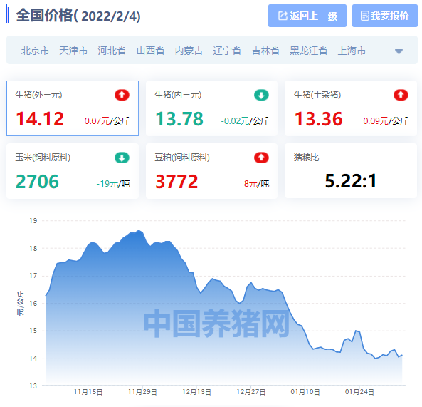 全国生猪价格涨跌表｜2022年2月4日，明日猪价会继续涨