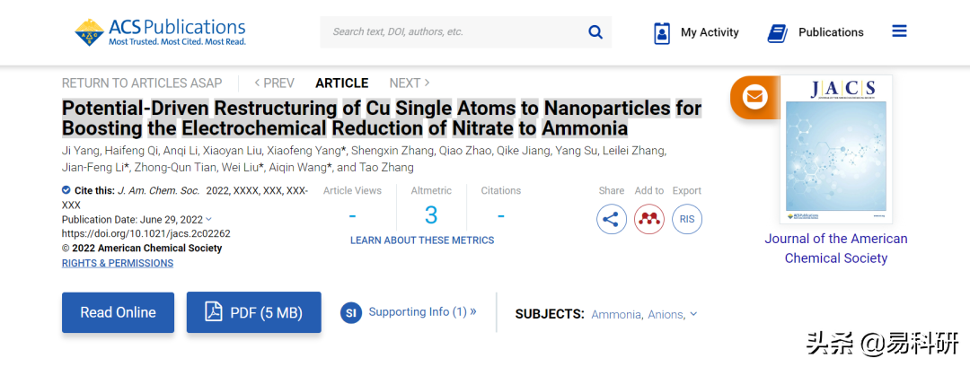 JACS | 大化所王爱琴，刘伟，杨小峰&厦门大学李剑锋团队研究进展