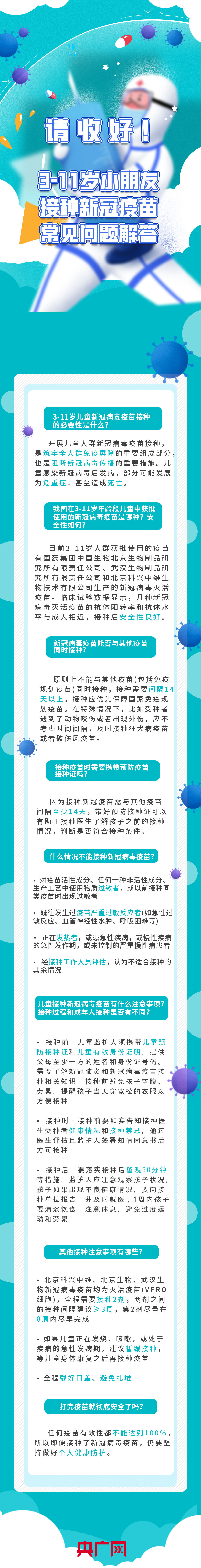 3-11周歲人群新冠病毒疫苗接種常見問答來啦