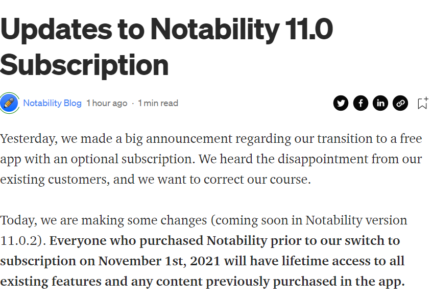 买断制突变订阅制！笔记软件Notability被骂上热搜 官方道歉 最新资讯 第2张