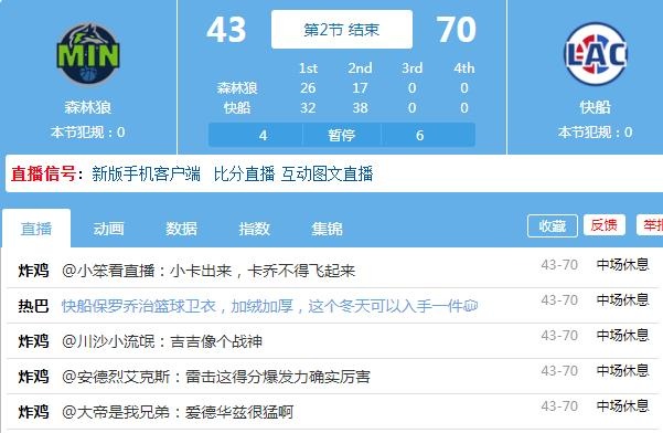 快船VS森林狼(快船上半场砍下70  上一次还是打森林狼)