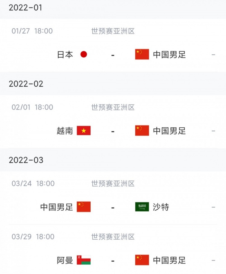 国足十二强赛剩余赛程：明年1月27日战日本 大年初一踢越南