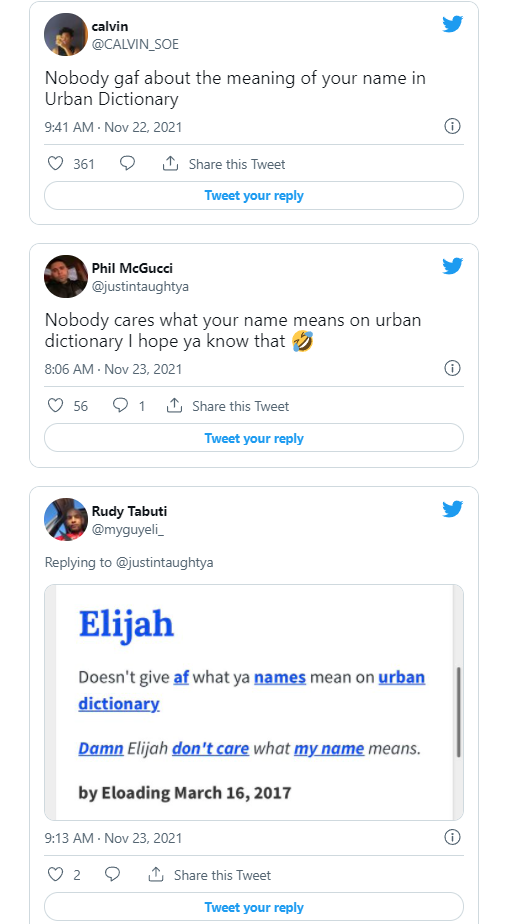 Twitter用户发现他们的名字在“城市字典”中的含义