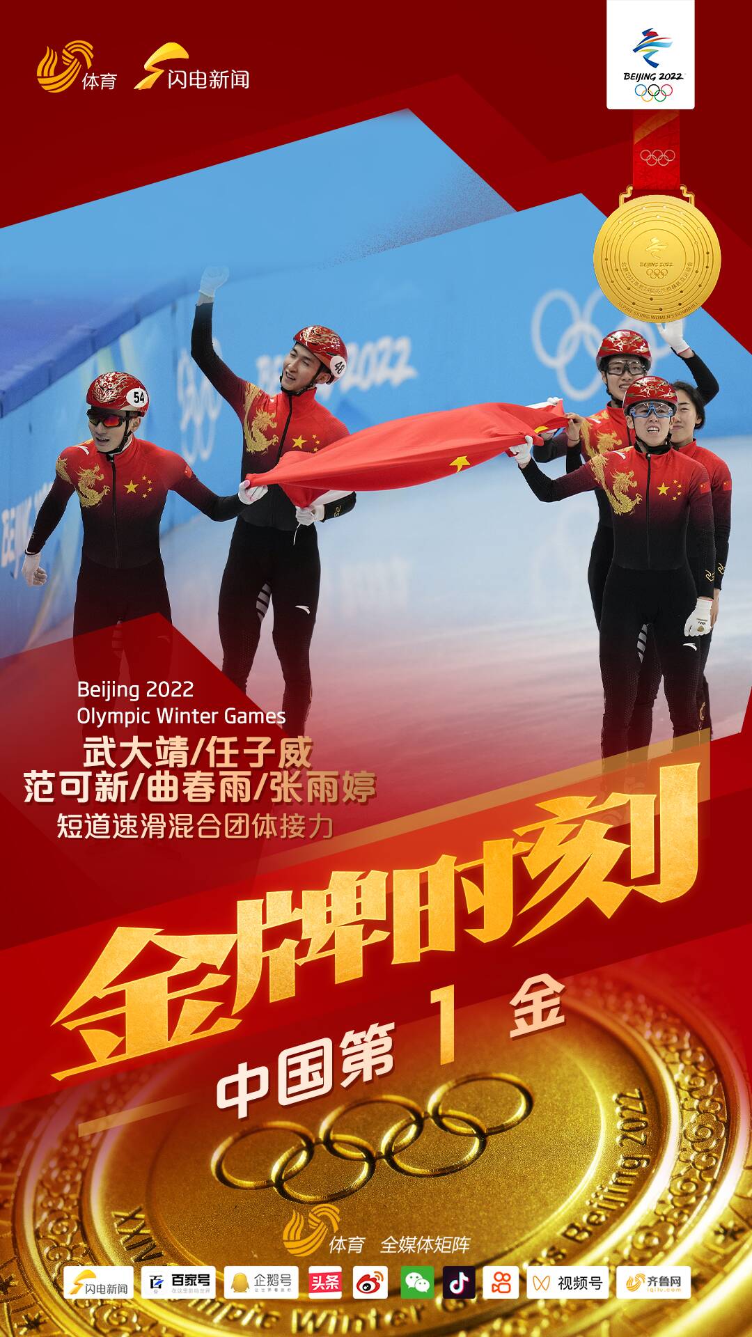 北京冬奥会奖牌榜：中国4金3银1铜暂列第七