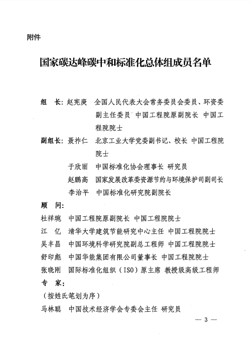 43人！国家碳达峰碳中和标准化总体组成立