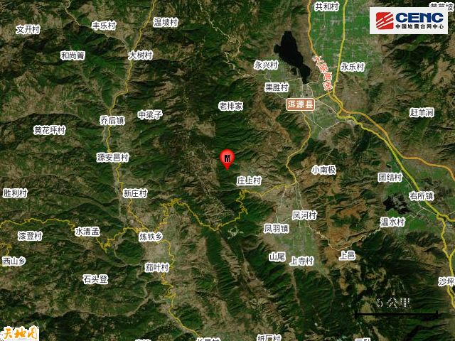 云南大理州洱源县发生3.4级地震