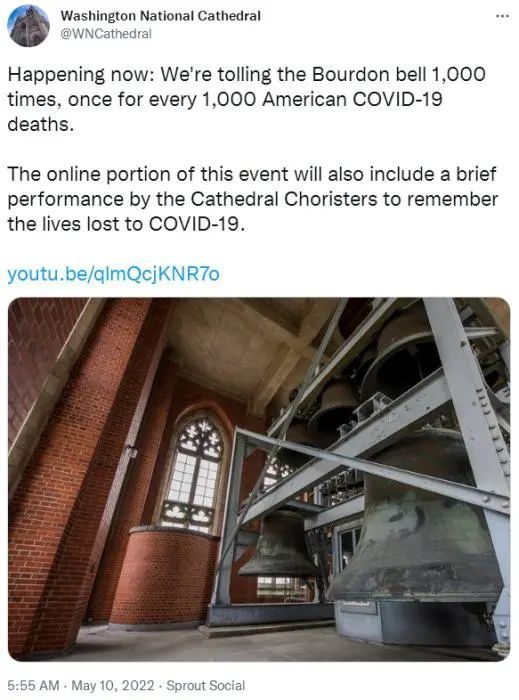 100万！美国华盛顿国家大教堂鸣钟哀悼……