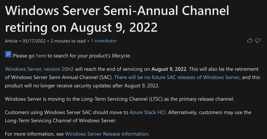 微软提醒Windows Server 20H2将于8月9日停止支持-第1张图片-IT新视野