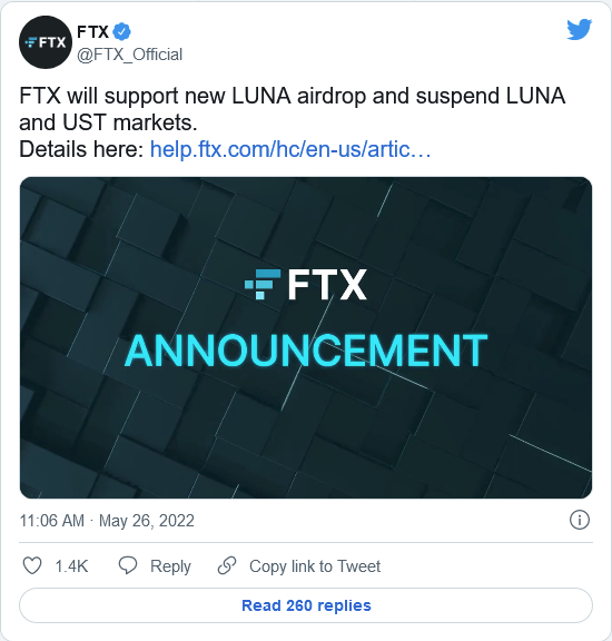 包括Binance和FTX在内的加密货币交易所表态支持重启“Terra 2.0”
