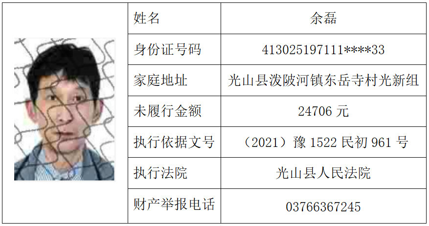 光山法院曝光失信被执行人黑名单（总第四十八期）