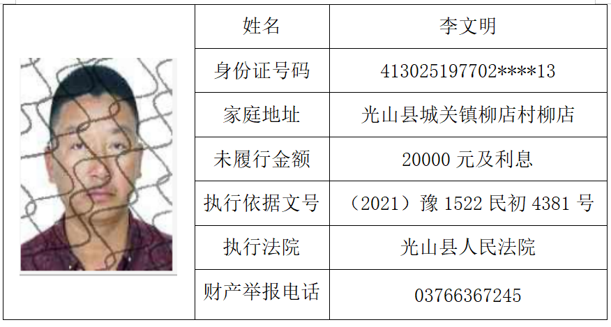 光山法院曝光失信被执行人黑名单（总第四十八期）