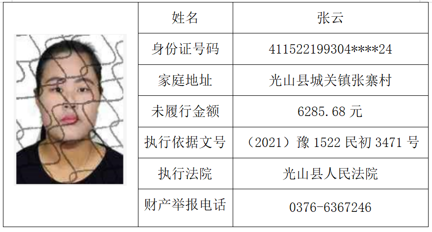 光山法院曝光失信被执行人黑名单（总第四十八期）