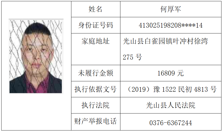 光山法院曝光失信被执行人黑名单（总第四十八期）