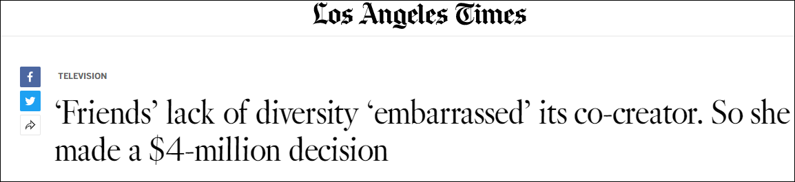 《老友记》联合主创考夫曼为剧中缺少有色人种道歉：捐款400万美元