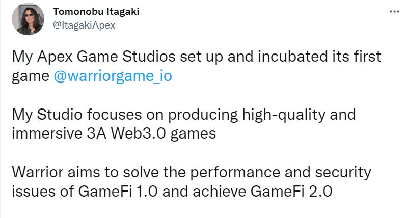 板垣伴信公开了新作，是一款Web3 3A 区块链游戏