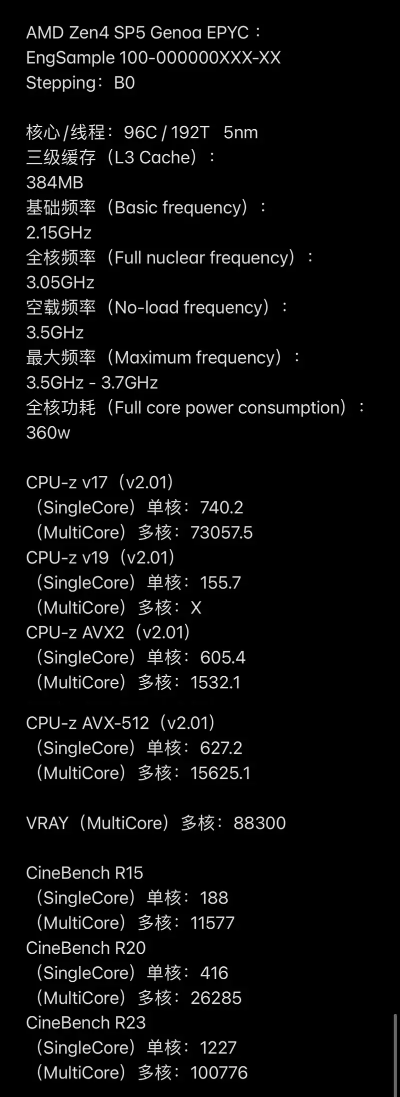 AMD EPYC Genoa工程样片跑分曝光:刷新x86性能记录