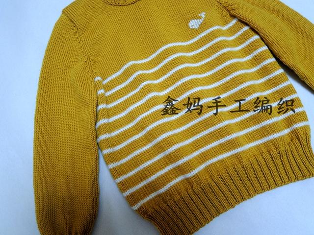 儿童毛衣编织教程，60款可爱儿童毛衣编织教程（儿童鲸鱼条纹高领套头毛衣）
