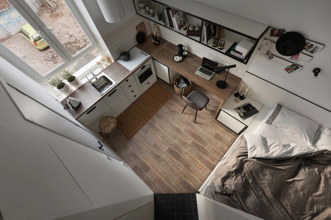 单身公寓设计图效果图，21平米公寓装修效果图